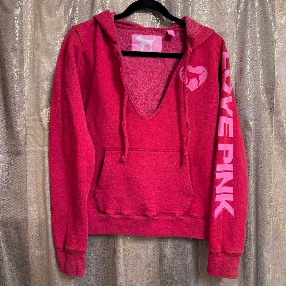 PINK Victorias Secret Vintage Y2K Red Pink Pullover Hoodie Small/Medium